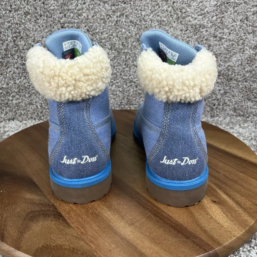 Timberland x Just Don 6” Premium Boots Girls Size 7 Blue Denim Faux Sherpa A2859